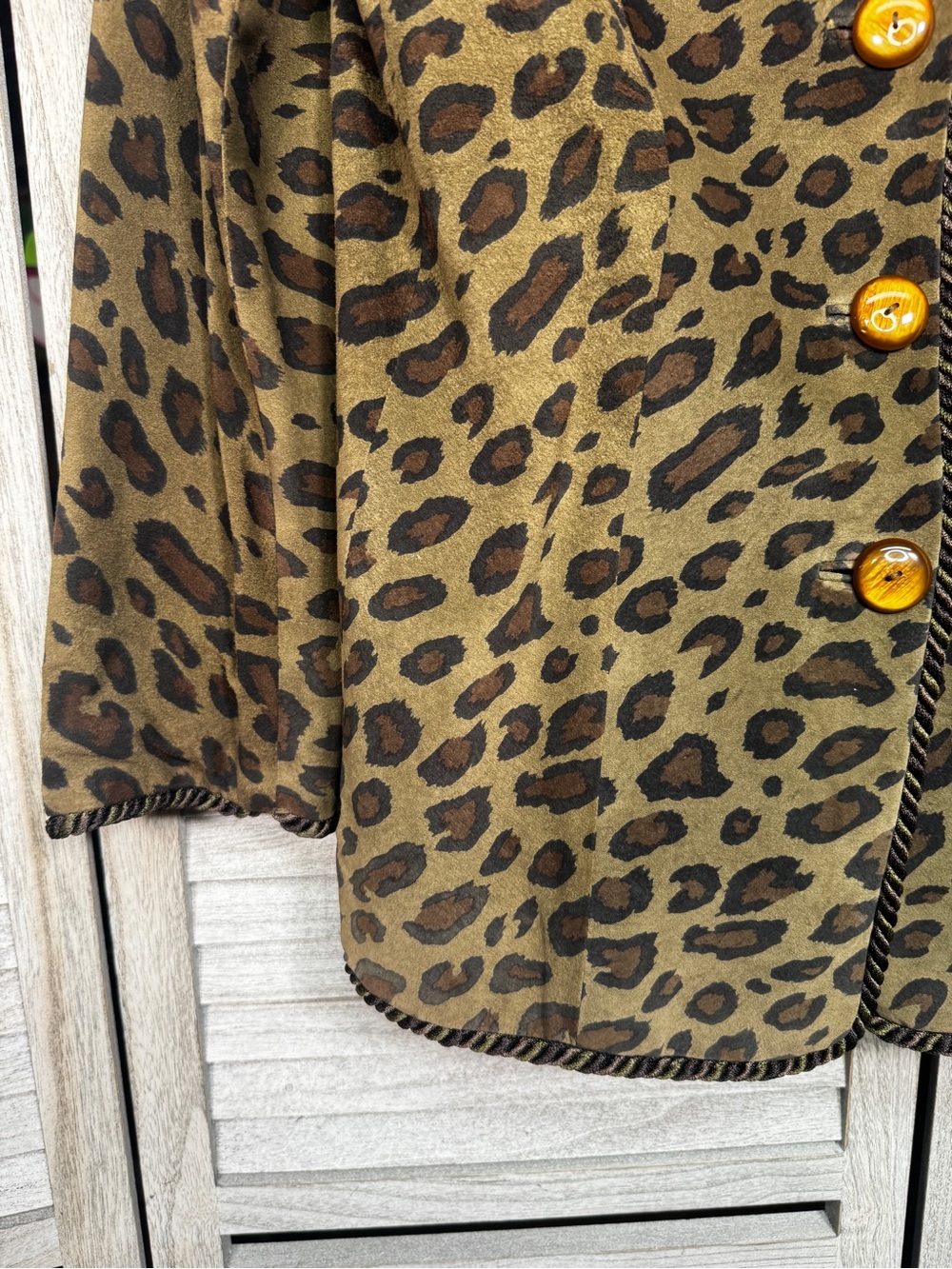 Carlisle 100% Suede Leopard Jacket Rope Trim Sz 14 MobWife Vintage Glam - Picture 4 of 11